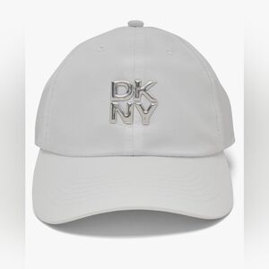 NWOT DKNY Women's White Baseball Cap/Hat With Silver Mettalic Raised Logo